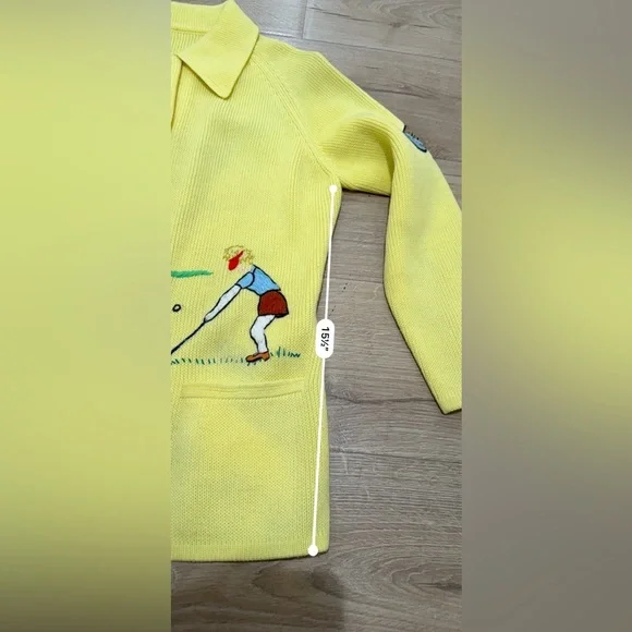 Andreno Argenti Vintage Yellow Embroidered Golf Cardigan M - Picture 12 of 13